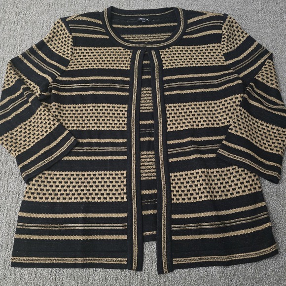 Misook Sweaters - Misook Black Gold Metallic Knit Open Front Cardigan Jacket XL Career Party